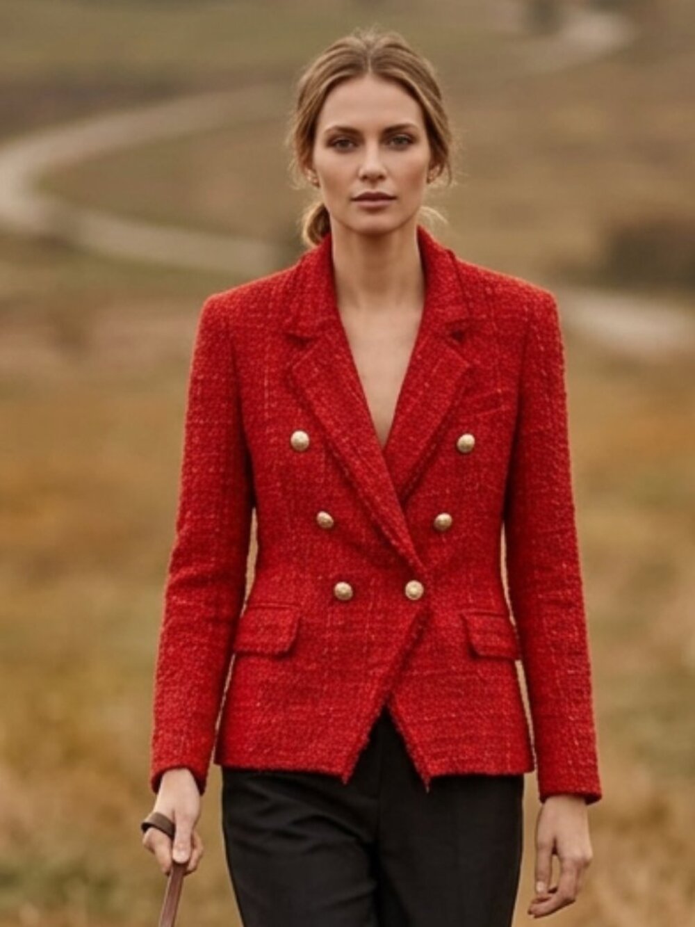 Generation Love Red Tweed Double Breasted Blazer Size M